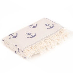 Anchor Turkish Beach Towel: Organic Cotton Peshtemal, Sand Free