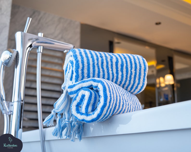 Striped Hand Towel Bath Towel Kitchen Towel Turkish Hand Towel Bathroom Decor Guest Towel Decorative Hand Towel Vintage Hand Towel Blue