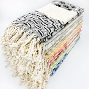 Set of 4 Turkish Cotton Hand Towels: Boho Diamond Kitchen Tea Towels
