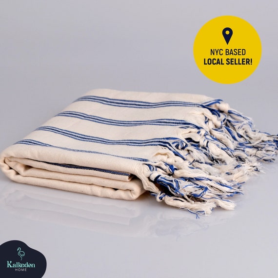 Grey And Blue Striped Turkish Towel Or Throw Blanket Grey And Blue Striped Turkish Towel Or Throw Blanket