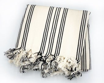 Striped Turkish Cotton Throw Blanket: Boho Beach Towel