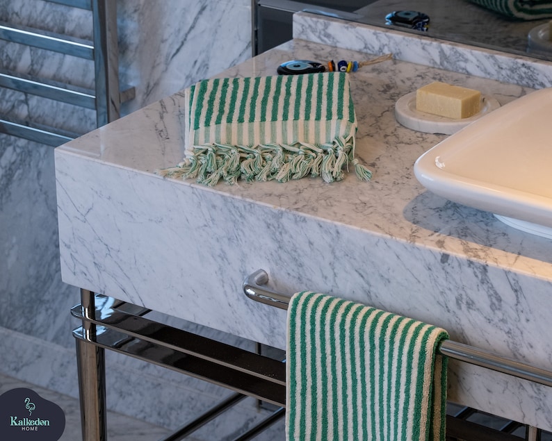 Striped Hand Towel Bath Towel Kitchen Towel Turkish Hand Towel Bathroom Decor Guest Towel Decorative Hand Towel Vintage Hand Towel Benetton Green