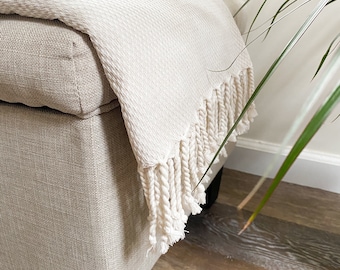 Organic Cotton Turkish Throw Blanket: Farmhouse Decor, 70x35 inches