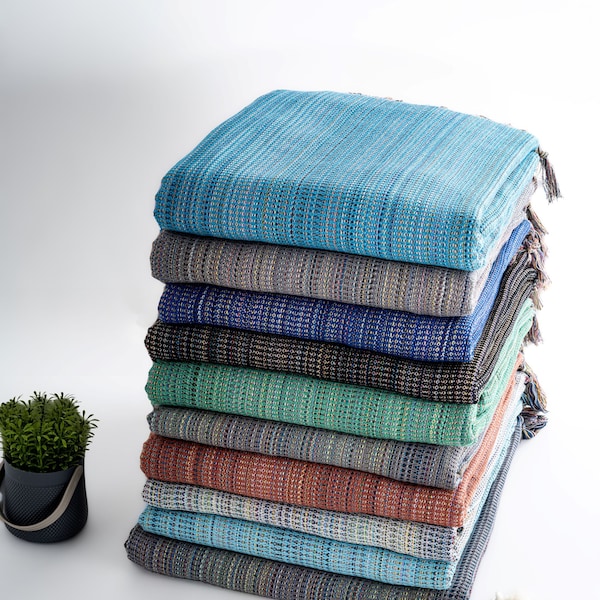 Rainbow Turkish Cotton Beach Towel: Handwoven Peshtemal Blanket