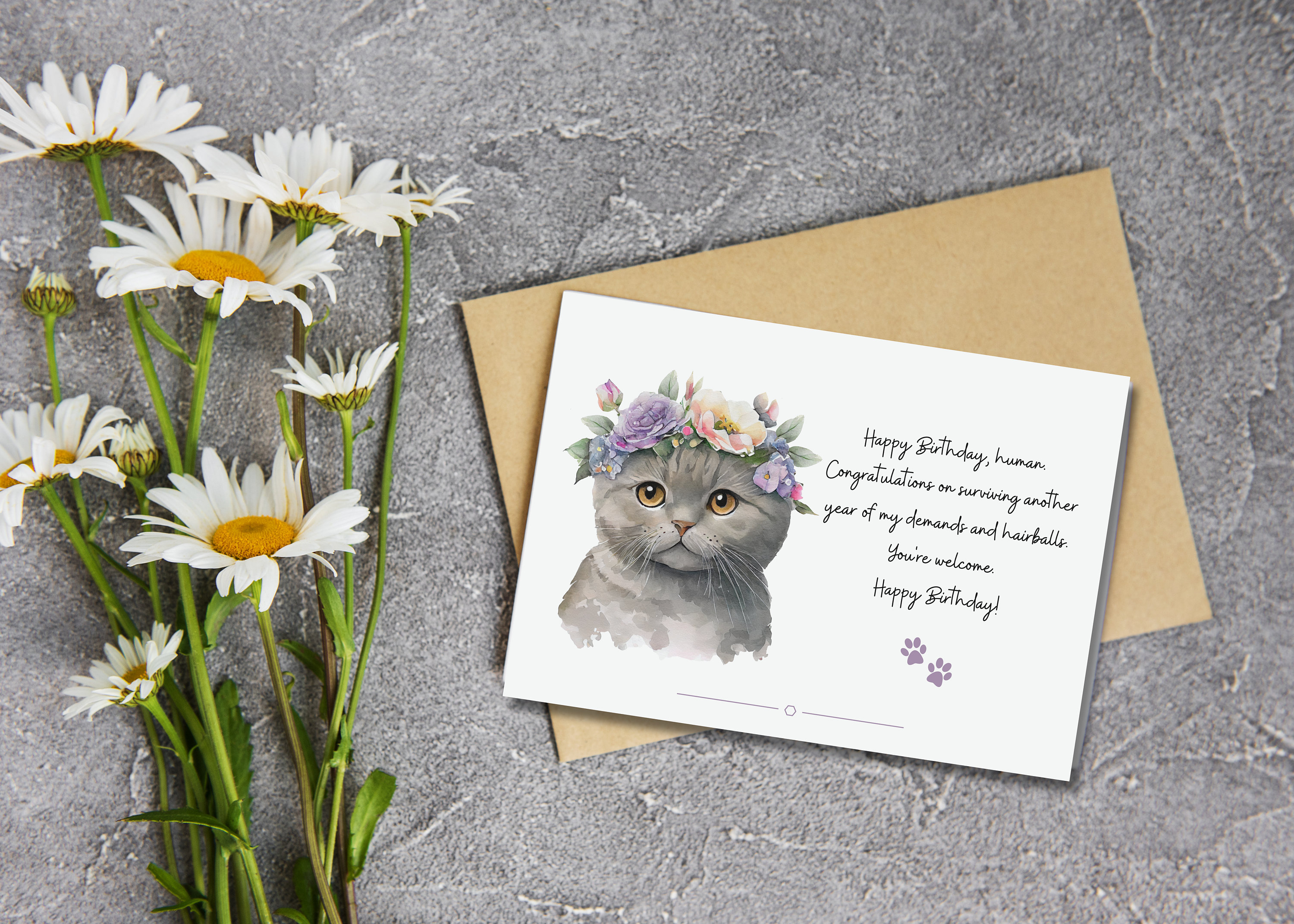 : bhiosng happy birthday card for cat lover, funny... Handcrafted Printable Birthday Card for Cat Lovers, Funny Cat Birthday ...