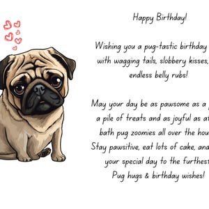 Tarjeta de feliz cumpleaños para amantes de los pugs, tarjeta de feliz cumpleaños para pugs, feliz cumpleaños para perros pugs