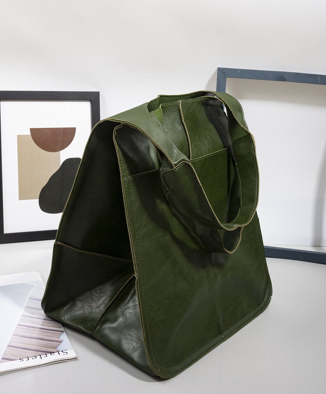 Oversized Leather Tote Bag Faux Leather Bag With Zipper Etsy UK