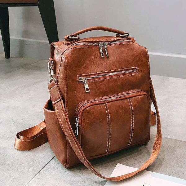 Large Leather Backpack Women Etsy