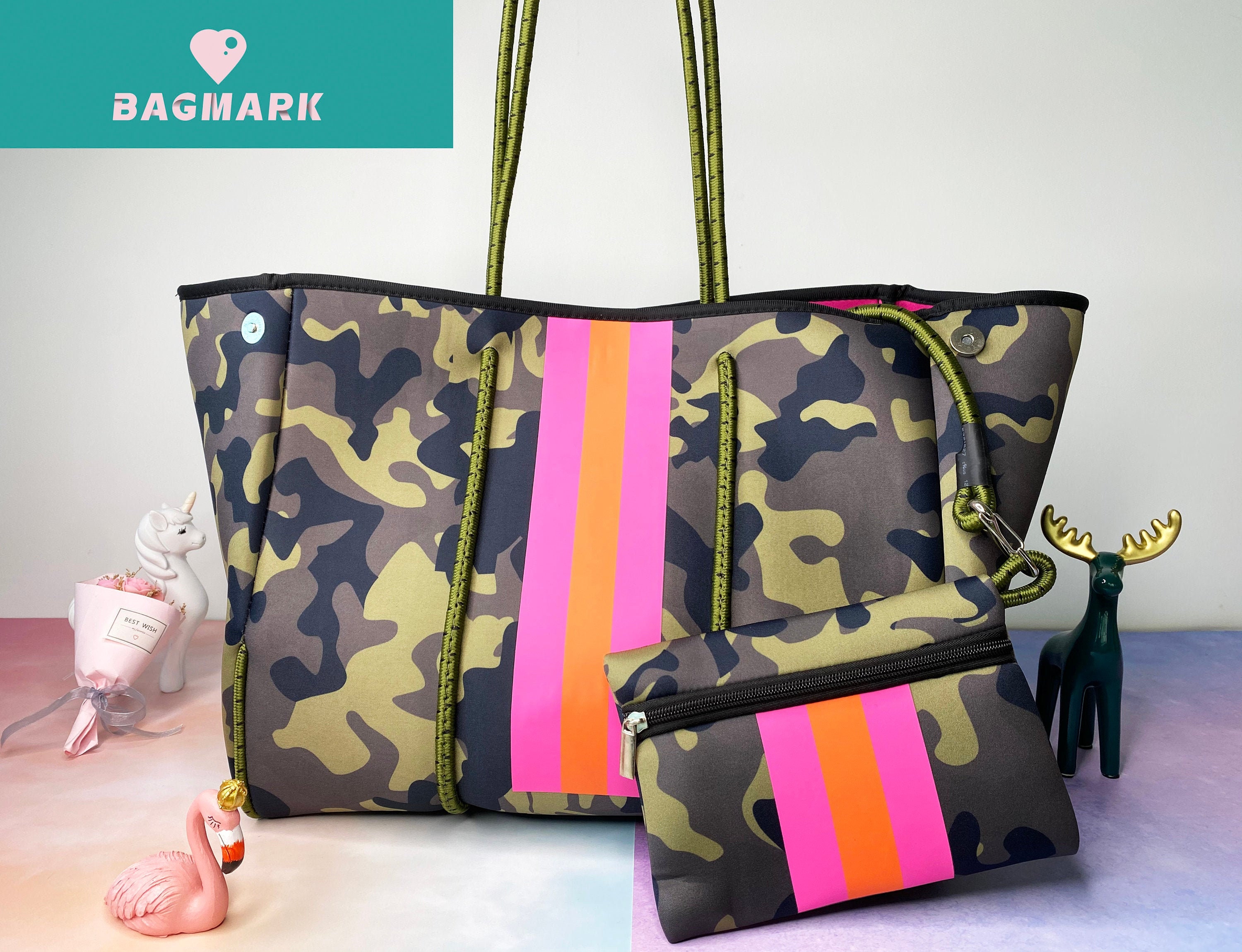 camouflage purse with pink stripe