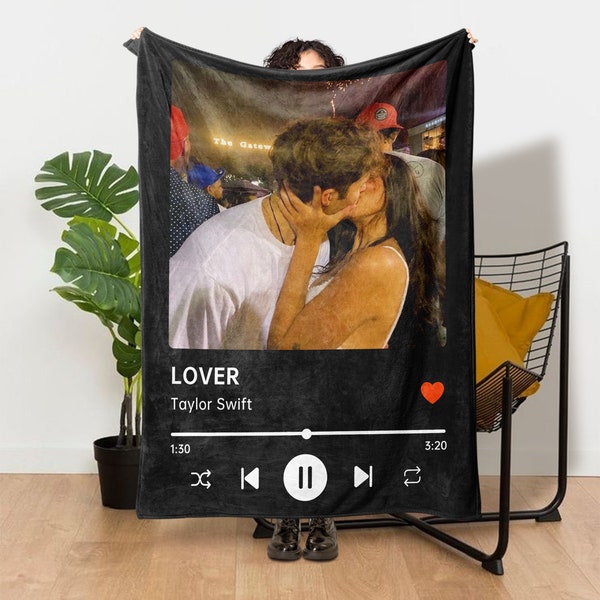 Custom Spotify Photo Blanket, Personalized Music Blanket, Photo Blanket With Your Song, Music Player Blanket, Best Friend Gift, Couple Gifts