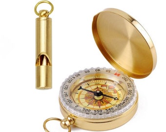 Brass Compass and Whistle Set, Glow-in-the-Dark, 105 Decibels