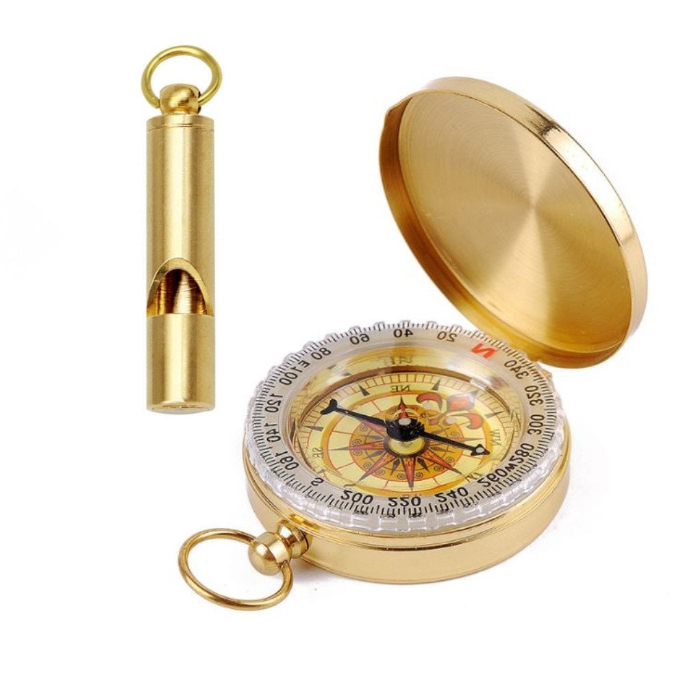 Brass Compass, Includes Brass Whistle, Compass Set,105 Decibels