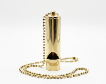 Premium Brass Whistle Necklace 4 Inch Length - Matte Finish Gold Chain In 28inch Or 32inch and 36inch 100+ Decibels Ships Same Day Mon-Sat