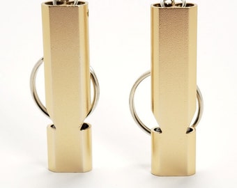 Emergency Whistle with Lanyard and Carabiner - Double Tubes for Survival Hiking Camping lifeguard Whistle Keychain Safety - (Gold)