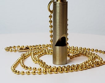 Premium Brass Whistle Necklace In Matte Finish Or Shiny Gold Chain In 28inch Or 32inch and 36inch 100+ Decibels Ships Same Day Mon-Sat