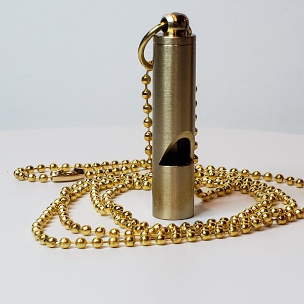 Premium Brass Whistle Necklace In Matte Finish Or Shiny Gold Chain In 28inch Or 32inch and 36inch 100+ Decibels Ships Same Day Mon-Sat