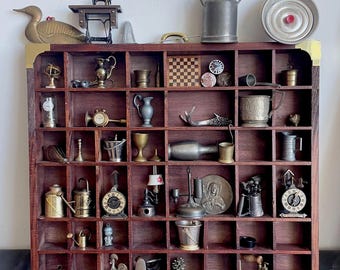 Printers Tray, vintage pencil sharpeners 1970, Antique Letterpress Tray with bronze sharpeners in forms, Wunderkammer Collection, Shadowbox