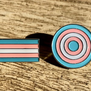 Set of 2 - Transgender Pride Flag + Trans Circle 1&quot; Enamel Lapel Pins Badge LGBTQ+ Tran Trans Supports Charity