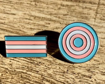 Set of 2 - Transgender Pride Flag + Trans Circle 1" Enamel Lapel Pins Badge LGBTQ+ Tran Trans Supports Charity