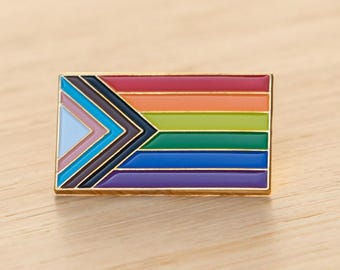 Progress Pride Rainbow Flag 1" Enamel Lapel Pin Badge Gay LGBTQ LGBT Trans Lesbian Bisexual  Queer Ally Pronoun Supports Charity