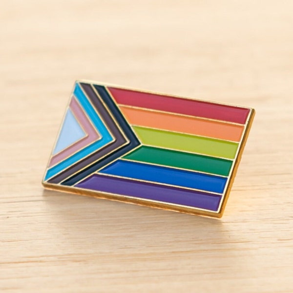 Progress Pride Rainbow Flag 1" Enamel Lapel Pin Badge Gay LGBTQ LGBT Lesbian Bisexual Transgender Queer Ally Trans Equality Supports Charity