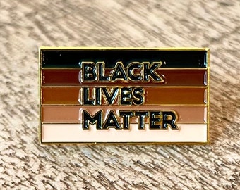 Black Lives Matter Stripe Flag 1" Lapel Pin Badge Gold BLM Juneteenth MLK Equality Unity Justice Protest Stronger Together Supports Charity