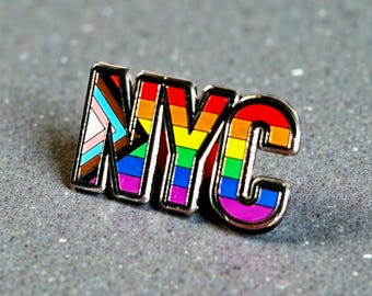 New York City "NYC" Progress Pride Rainbow Flag 1.25" Enamel Pin Badge Gay LGBTQ+ Lesbian Transgender Ally Trans