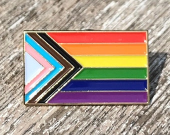 Progress Pride Rainbow Flag 1" Enamel Lapel Pin Badge Gay LGBTQ LGBT Lesbian Bisexual Transgender Queer Ally Supports Charity Free Shipping