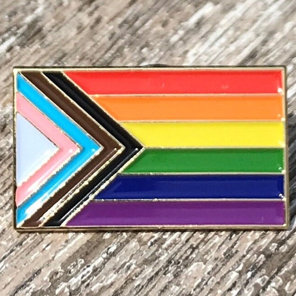 Progress Pride Rainbow Flag 1" Enamel Lapel Pin Badge Gay LGBTQ LGBT Trans Lesbian Bisexual  Queer Ally Pronoun Supports Charity