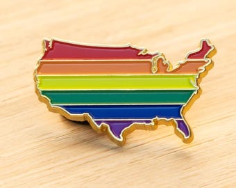 USA Outline Rainbow Gay Pride 1.25" Lapel Pin Badge LGBTQ+ America United Supports Charity