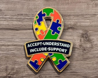 Autism Acceptance Puzzle Ribbon Enamel Pin – Inclusion Support Awareness Keepsake