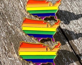 Rainbow USA Outline Gay Pride Lapel Pin Set - LGBTQ+ Charity Support