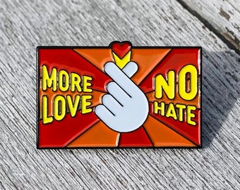 More Love No Hate Heart Hand Finger Sign 1.25" Lapel Pin Badge Unity Equality Ally United Stop Hate Supports Charity AAPI