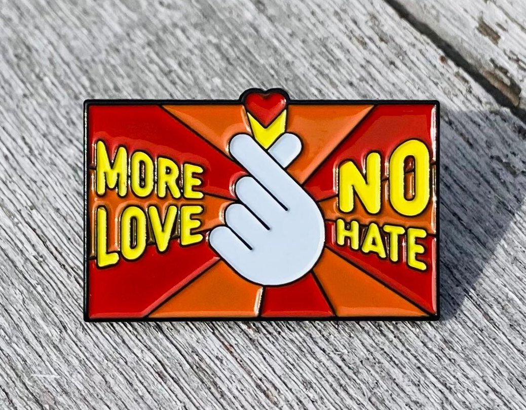 More Love No Hate Heart Hand Finger Sign 1.25 More Love No Hate Heart Hand Finger Sign 1.25