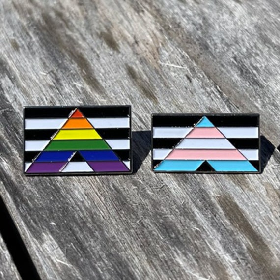 5 Pack Rectangle Transgender Pride Pins - Pink White Blue Stripes, Sterling Silver Plated