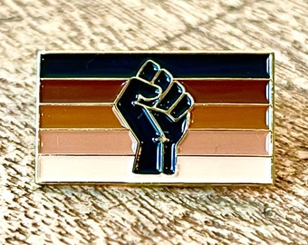 Protest Fist Black Lives Matter Stripe Flag 1" Lapel Pin Badge Gold BLM Juneteenth MLK Equality Unity Justice Supports Charity