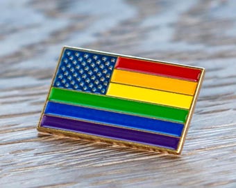 Gay Pride USA Flag Lapel Pin: Rainbow Enamel, Charity Support
