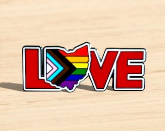 Ohio LOVE Progress Pride Enamel Pin – LGBTQ+ Ohio Gay Pride Lapel Pin