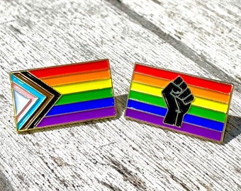 Progress Pride Flag Pin Set: Stronger Together Enamel Lapel Pins - Charity Support
