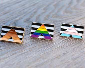 Ally Set of 3 - Gay, Trans, Black Ally Anti-Racist Stripe Flag 1" Lapel Pins BLM Progress Pride Transgender Stronger Together
