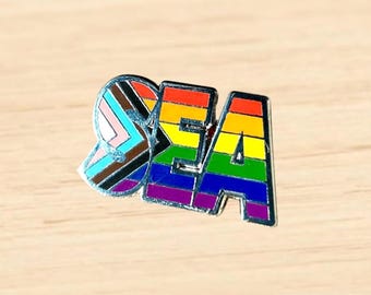 Seattle "SEA" Progress Pride Rainbow Flag 1.25" Enamel Pin Badge Gay LGBTQ+ Lesbian Transgender Ally Trans