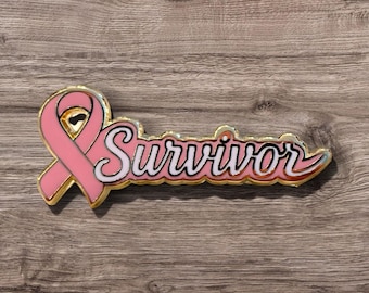 Breast Cancer Survivor Pink Ribbon Gold Enamel Pin – Strength & Courage Keepsake