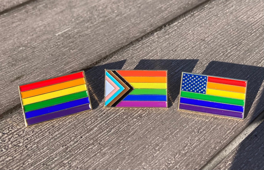Pride Enamel Pin Set: Progress, Rainbow & USA Flag Badges - Etsy