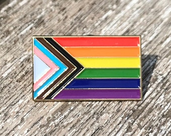 Progress Pride Rainbow Flag 1" Enamel Lapel Pin Badge LGBT Gay LGBTQ Lesbian Bisexual Transgender Queer Ally Unity Equality Supports Charity