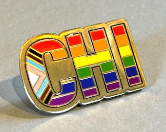 Chicago "CHI" Progress Pride Rainbow Flag 1.25" Enamel Pin Badge Gay LGBTQ+ Lesbian Transgender Ally Trans