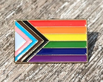 Progress Pride Rainbow Flag 1" Enamel Lapel Pin Gay LGBTQ Transgender
