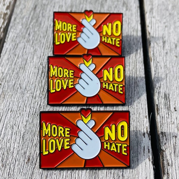 Set of 3 - More Love No Hate Heart Hand Finger Sign 1.25" Lapel Pin Badge Unity Equality United Stop Hate Supports Charity AAPI