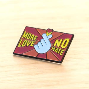 More Love No Hate Heart Hand Finger Sign 1.25" Lapel Pin Badge Unity Equality Ally United Stop Hate Supports Charity AAPI