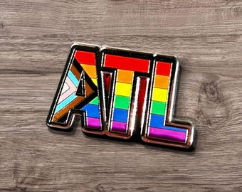 Atlanta "ATL" Progress Pride Rainbow Flag 1.25" Enamel Pin Badge Gay LGBTQ+ Lesbian Transgender Ally Trans