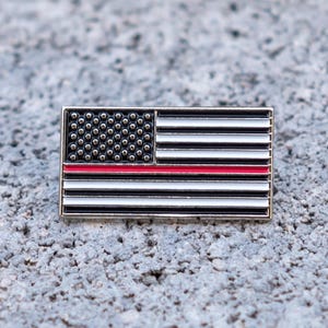 Firefighter Thin Red Line American Flag Enamel 1&quot; Lapel Pin Fire Rescue First Responder Front Line Workers USA Supports Charity
